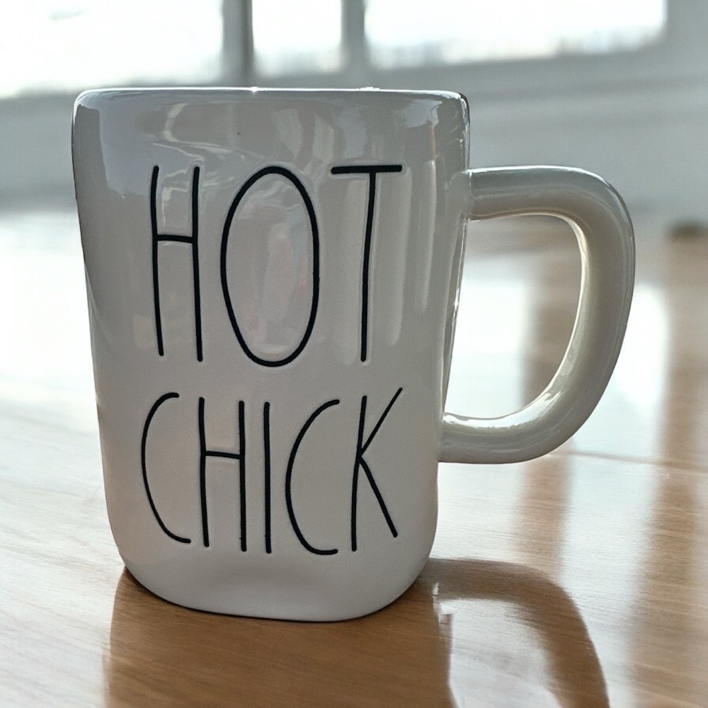 Rae Dunn HOT CHICK White Ceramic Coffee Mug Black Lettering Farmhouse
